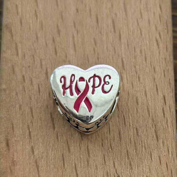 Pandora Hope Pink Ribbon Pendant, S925 Silver Jewelry - Picture 1 of 4